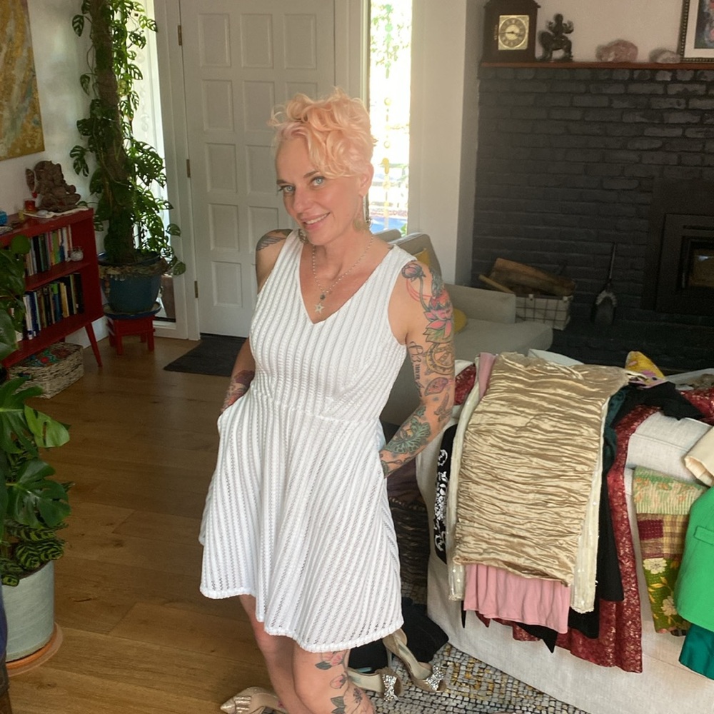 White lined dress